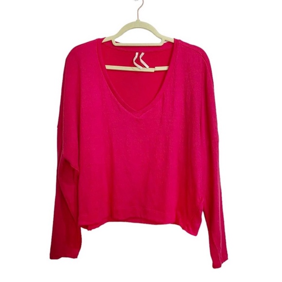 Anthropologie Hot Pink Dina V-Neck Long Sleeve Top Sz M - Picture 2 of 3
